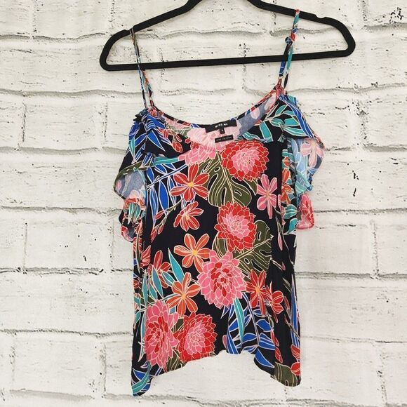 Miss Me Women's Multicolored Floral cold shoulder Cropped Top Small Tropical - Picture 1 of 12